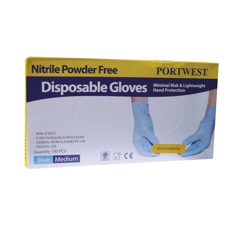 Gants jetables en nitrile non poudrés boîte de 100 Bleu – Portwest A925