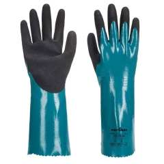 Gant manchette nitrile sablé résistant milieux huileux et humides Bleu/noir – Portwest AP60