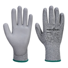 Gant anti-coupure niveau C enduit PU doublure sans couture Gris – Portwest AB622, lot de 12 paires