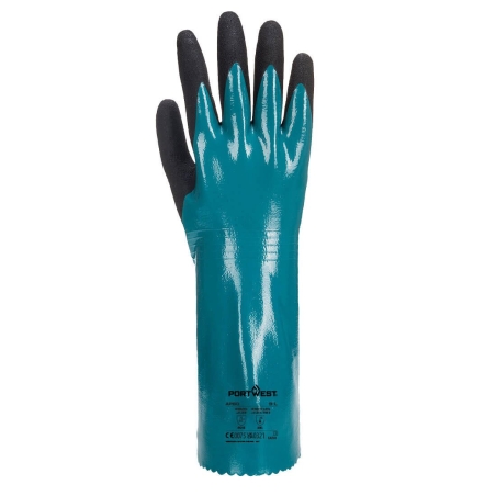 Gant manchette nitrile sablé résistant milieux huileux et humides Bleu/noir – Portwest AP60