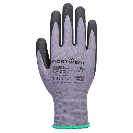 Gant à pois antiglisse précision emballage économique multipack Gris/noir – Portwest AB351, lot de 12 paires