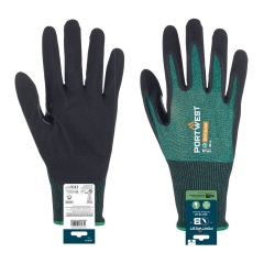 Gant anti-coupure niveau B en nitrile micro-mousse respirant Vert/noir – Portwest APR15