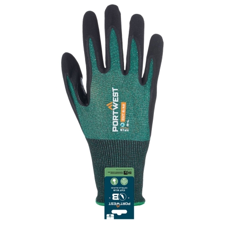 Gant anti-coupure niveau B en nitrile micro-mousse respirant Vert/noir – Portwest APR15