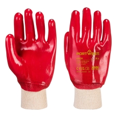 Gant PVC entièrement enduit résistant eau et huile poignet tricot Rouge – Portwest A400