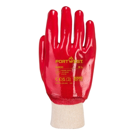 Gant PVC entièrement enduit résistant eau et huile poignet tricot Rouge – Portwest A400