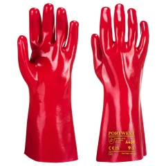 Gant tout enduit PVC longeur 35 cm support coton interlock Rouge – Portwest A435, lot de 12 paires
