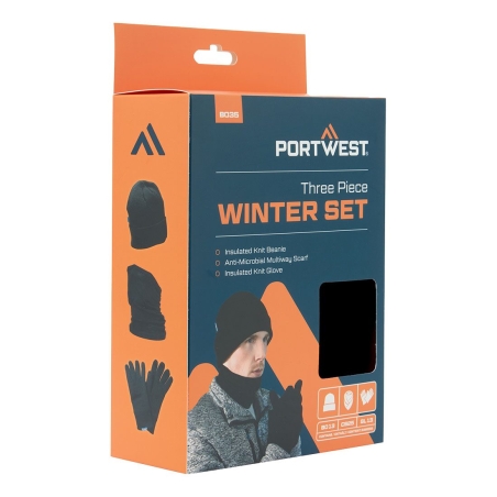 Set d'accessoires hiver 3 pièces tête cou mains Noir – Portwest B035