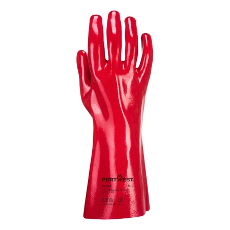 Gant tout enduit PVC longeur 35 cm support coton interlock Rouge – Portwest A435, lot de 12 paires