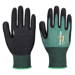 Gant enduit nitrile micro-mousse anti-coupure niveau B Vert/noir – Portwest AP15, lot de 12 paires