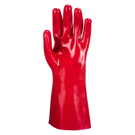 Gant tout enduit PVC longeur 35 cm support coton interlock Rouge – Portwest A435, lot de 12 paires