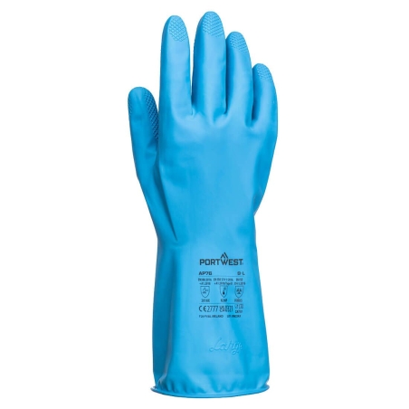 Gant gantelet chimique latex doublé coton agroalimentaire Bleu – Portwest AP76, lot de 12 paires