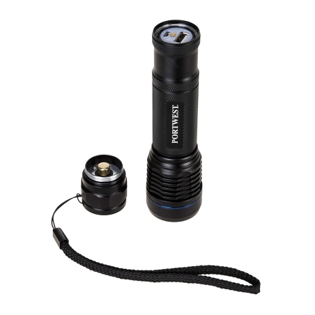 Torche rechargeable USB avec fonction chargeur de secours Noir – Portwest PA75, boîte de 6
