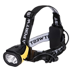 Lampe frontale compacte double alimentation Jaune/noir – Portwest PA63, boîte de 12