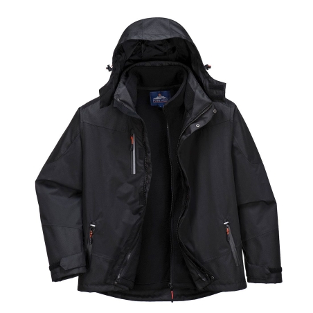 Parka 3-en-1 imperméable coupe-vent avec doublure polaire amovible Noir – Portwest S553