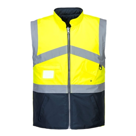 Gilet haute visibilité bicolore réversible à manches amovibles Jaune/marine – Portwest S769