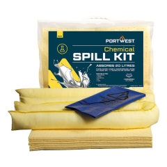 Kit absorbant 20 litres pour produits chimiques Jaune – Portwest SM90, boîte de 1 kit