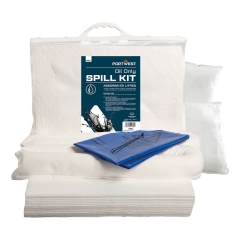 Kit absorbants hydrocarbures 50 litres avec tapis et boudins Blanc – Portwest SM61, vendu en boîte