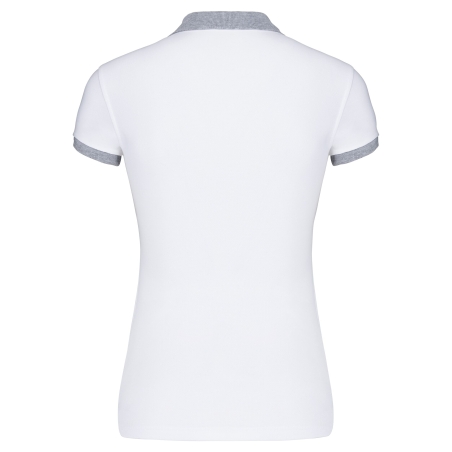 Polo piqué bicolore femme K259 – coloris White / Oxford Grey – 100 % coton piqué pré-rétréci, grammage ~180 g/m²