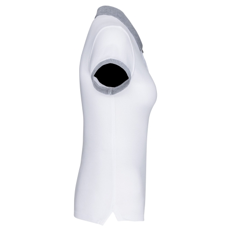 Polo piqué bicolore femme K259 – coloris White / Oxford Grey – 100 % coton piqué pré-rétréci, grammage ~180 g/m²