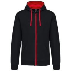 Sweat-shirt zippé capuche contrastée Noir/Rouge Kariban