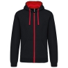 Sweat-shirt zippé capuche contrastée Noir/Rouge Kariban