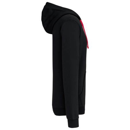 Sweat-shirt zippé capuche contrastée Noir/Rouge Kariban – vue 3