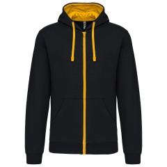 Sweat-shirt zippé capuche contrastée Noir/Jaune Kariban