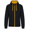 Sweat-shirt zippé capuche contrastée Noir/Jaune Kariban