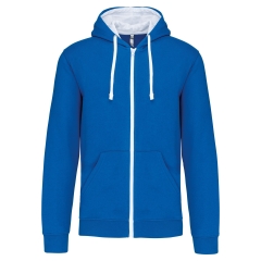 Sweat-shirt zippé capuche contrastée Bleu royal clair / blanc Kariban