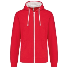 Sweat-shirt zippé capuche contrastée Rouge / blanc Kariban