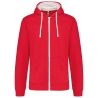 Sweat-shirt zippé capuche contrastée Rouge / blanc Kariban