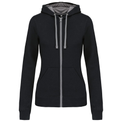 Sweat-shirt zippé capuche contrastée femme Noir Kariban