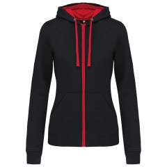 Sweat-shirt zippé capuche contrastée femme Noir/Rouge Kariban
