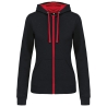 Sweat-shirt zippé capuche contrastée femme Noir/Rouge Kariban