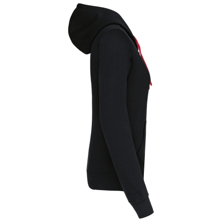 Sweat-shirt zippé capuche contrastée femme Noir/Rouge Kariban – vue 3