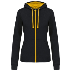 Sweat-shirt zippé capuche contrastée femme Noir/Jaune Kariban
