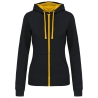 Sweat-shirt zippé capuche contrastée femme Noir/Jaune Kariban