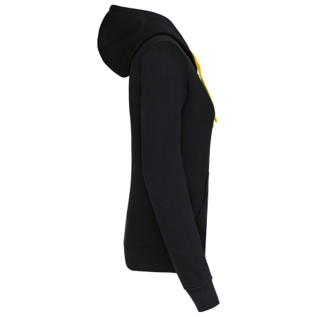 Sweat-shirt zippé capuche contrastée femme Noir/Jaune Kariban – vue 3