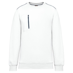 Sweat-shirt zip poche contrastée Blanc/Marine WK. Designed To Work