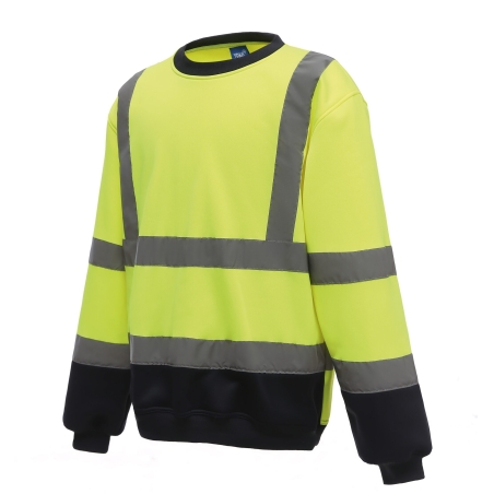 Sweat-shirt haute visibilité col rond Jaune / marine Yoko – vue 3