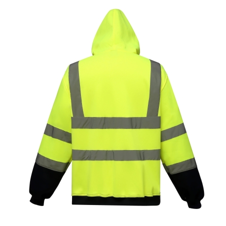 Sweat-shirt zippé capuche haute visibilité Jaune / marine Yoko – vue 2