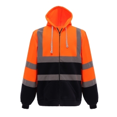 Sweat-shirt zippé capuche haute visibilité Orange / Navy Yoko