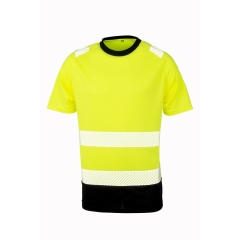 T-shirt de sécurité recyclé Result – Noir / Jaune – 155 g/m²
