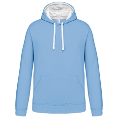 Sweat à capuche contrasté Kariban homme – Blanc / Bleu ciel