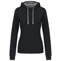 Sweat à capuche contrastée femme Kariban – Noir / Gris