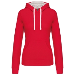 Sweat capuche contrastée femme Kariban Blanc/Rouge