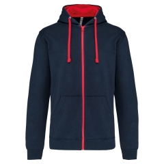 Sweat-shirt zippé capuche contrastée Rouge Kariban