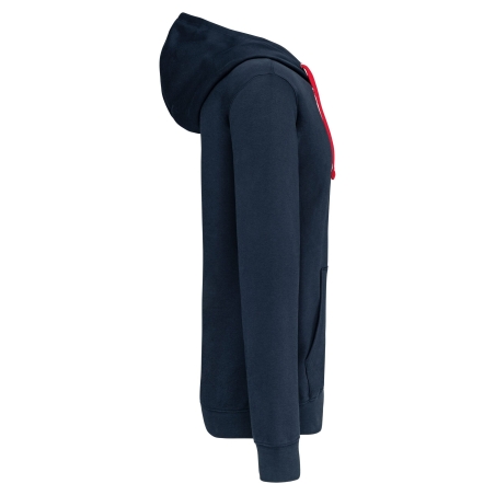 Sweat-shirt zippé capuche contrastée Rouge Kariban – vue 3