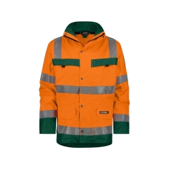 Parka haute visibilité imperméable classe 3 multipoches Orange fluo/vert – Dassy Atlantis
