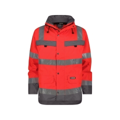 Parka haute visibilité imperméable classe 3 multipoches Rouge fluo/gris ciment – Dassy Atlantis